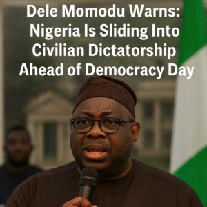 Dele Momodu speaking out about Nigeria’s democracy and PDP crisis on Channels Television. 